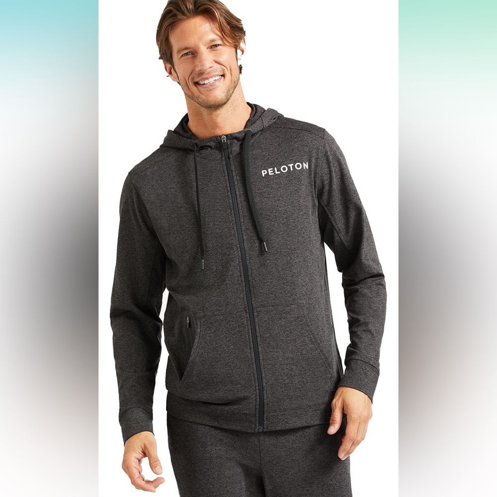 Peloton Men's Dreamblend Full Zip Performance Hoodie Heathered Black XXL
